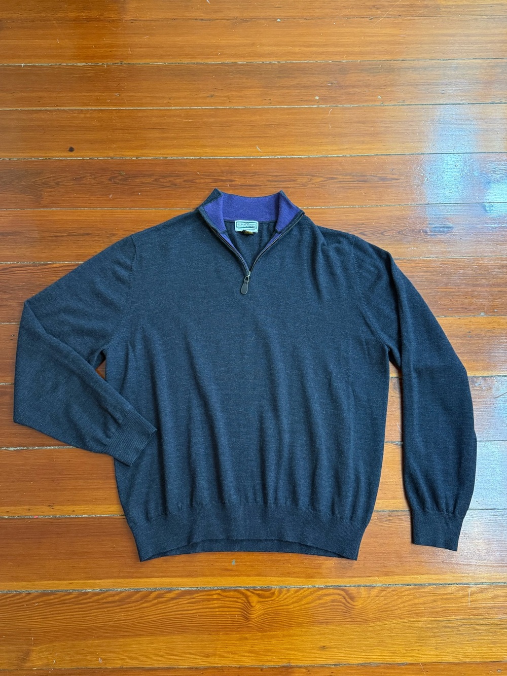 Onward Reserve 1/4 Zip 100% Merino Wool Sweater Charcoal Gray Preppy Sz XL 🧡🍄